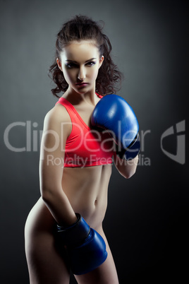 Self-confident woman boxing without panties