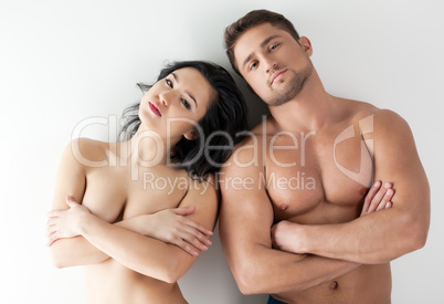 Photo of naked people - sexy girl and muscular guy