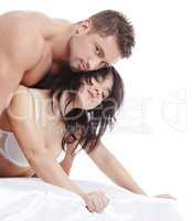 Man posing while having sex with girlfriend
