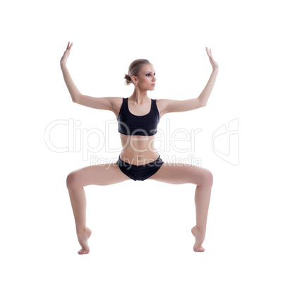 Graceful ballet dancer training, isolated on white