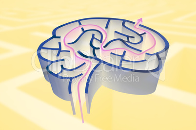 Composite image of brain maze with arrow