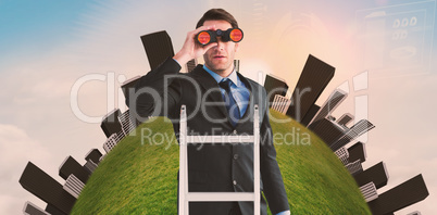 Composite image of businessman looking on a ladder