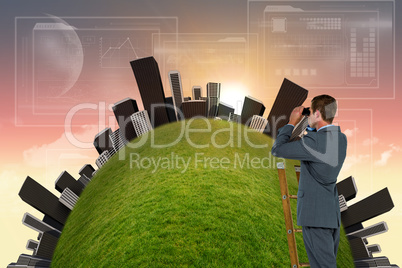 Composite image of businessman looking on a ladder