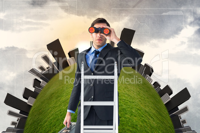 Composite image of businessman looking on a ladder