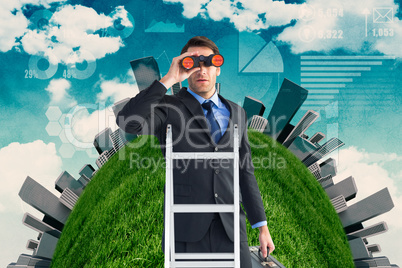 Composite image of businessman looking on a ladder