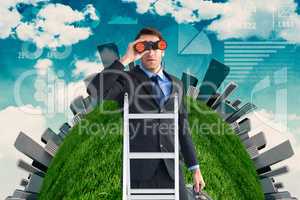 Composite image of businessman looking on a ladder