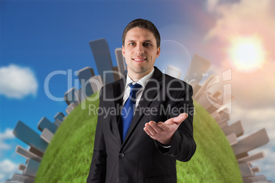 Handsome businessman holding hand out