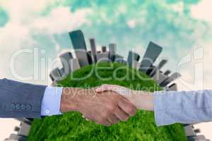 Business people shaking hands on white background