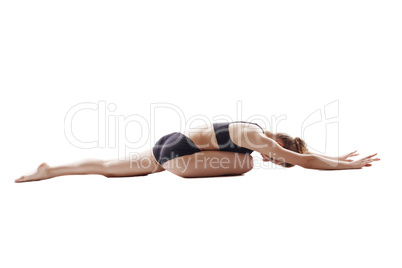 Fitness. Athletic girl training, isolated on white