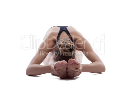 Studio photo of female gymnast, close-up