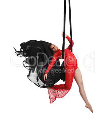 Professional dancer posing on aerial silk