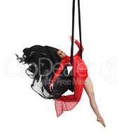 Professional dancer posing on aerial silk
