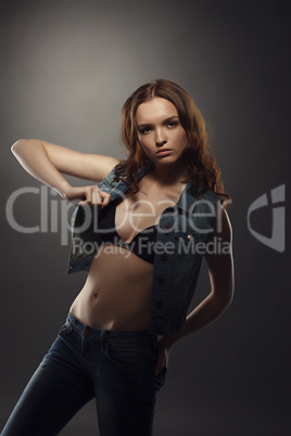 Attractive young girl posing at fashion casting