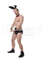 Funny blond stripper dressed as sexy rabbit