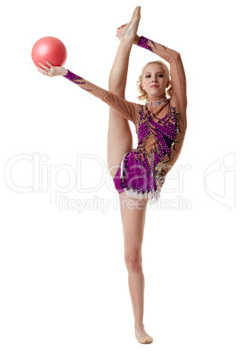 Free callisthenics. Cute blonde dancing with ball