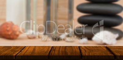 Composite image of wooden desk