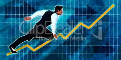 Senior Businessman Running with Chart Graph Background