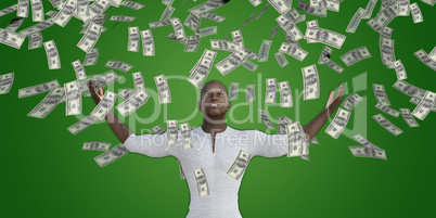 Black Man Catching Money Falling From the Sky