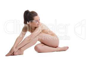 Concept of bodycare. Naked woman with perfect body