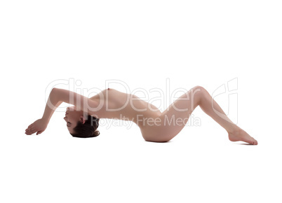 Bending of naked woman's body, isolated on white