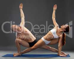 Beautiful composition of yogis, on grey background