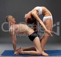 Image of flexible athletes. Yoga sessions in pair