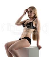 Seductive blonde model advertises underwear