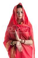 Portrait of charming East woman posing in sari