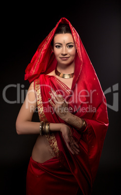 Image of beautiful bride in traditional sari