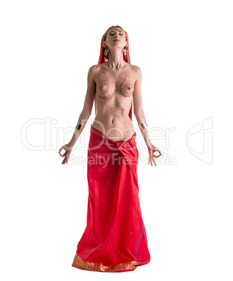 Mehndi art. Sensual woman posing nude to waist