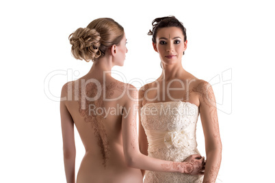 Sexy mehendi art. Topless woman and pretty bride