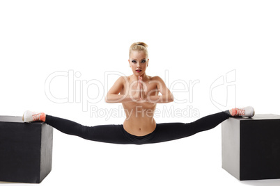 Erotic gymnastics. Girl doing stretching exercise