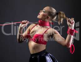 BDSM. Image of beautiful glamorous girl on leash
