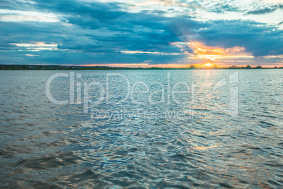 Image of sunset on river Tom Tomsk. Russia