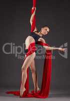 Magnificent female dancer on aerial silks