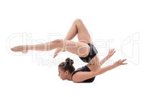 Studio photo of flexible girl posing at camera