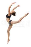 Image of graceful ballet dancer posing in jump