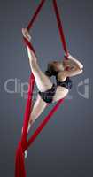 Image of flexible young dancer on aerial silks