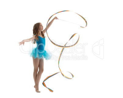 Adorable little girl dancing with ribbon