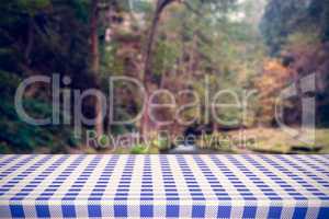 Composite image of blue and white tablecloth
