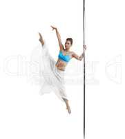 Photo of attractive girl dancing on pole