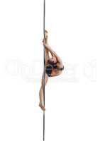 Pretty dancer doing vertical split on pylon
