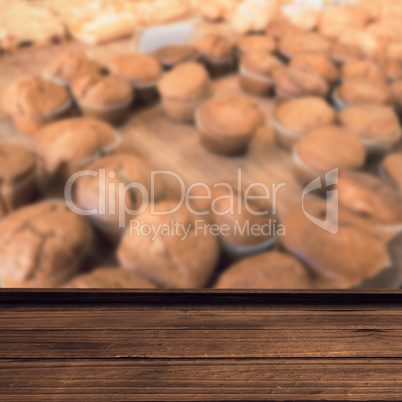 Composite image of high angle view of wooden flooring