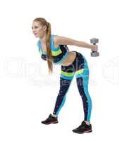 Shaping. Nice girl doing exercise with dumbbells