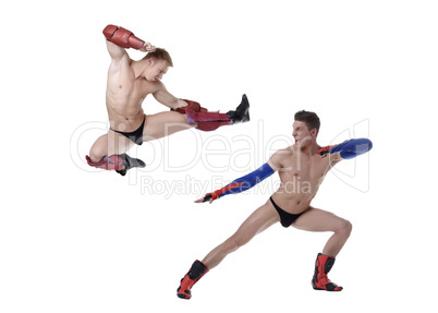 Image of sexual superheroes fighting at camera