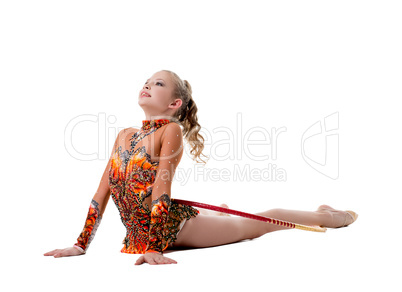 Cute little gymnast, isolated on white background