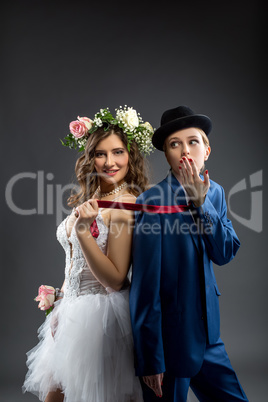 Same-sex marriage. Shot of elegant bride and groom