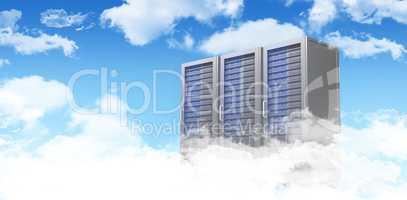 Composite image of three digital grey server towers