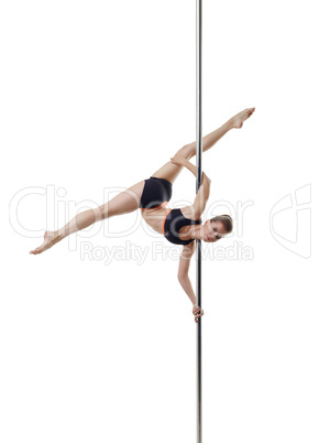 Flexible pole dancer, isolated on white background