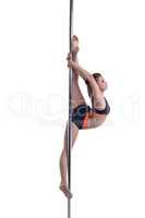 Gorgeous dancer performs gymnastic split on pole